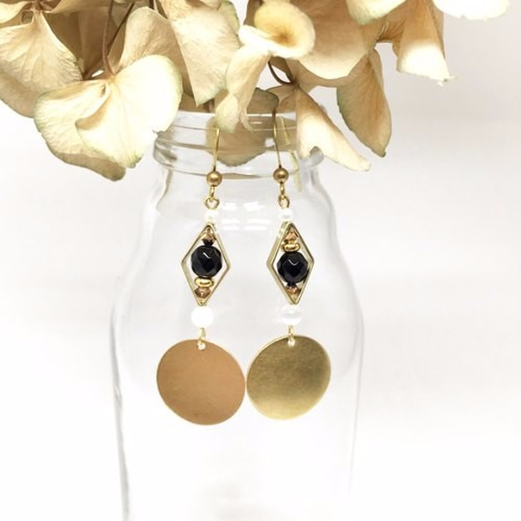 實心圓-可改夾式 Brass Earrings / 一對 / 天然石 復古 黃銅耳環 / 禮物客製設計 第2張的照片