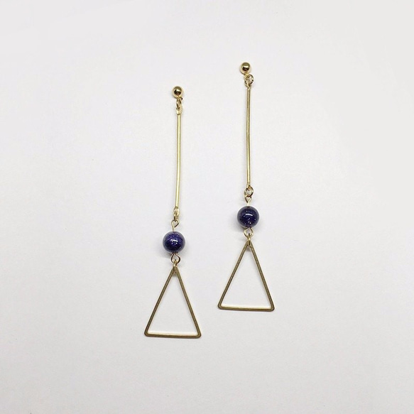 三角形 深藍::可改夾式 Earrings / 一對 / 金藍砂石 垂釣耳環 / 禮物客製設計 第2張的照片