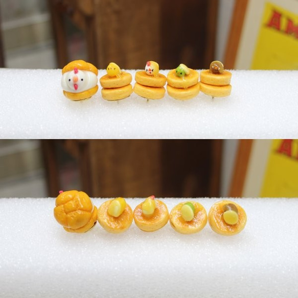 ひよこクリームが愛らしい　シュークリームとパンケーキ型画鋲５個セット 4枚目の画像