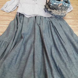 初夏にぴったり。。リネン＆ｃｏｔｔｏｎの裂き編みミニトート（ブルー系 3枚目の画像