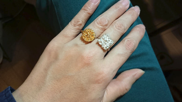 粔籹（おこし）Ring-丸　真鍮/K18gp　とろけた粒々＊*シンプルで合わせやすい　自分へのご褒美　受注製作　送料無料 5枚目の画像