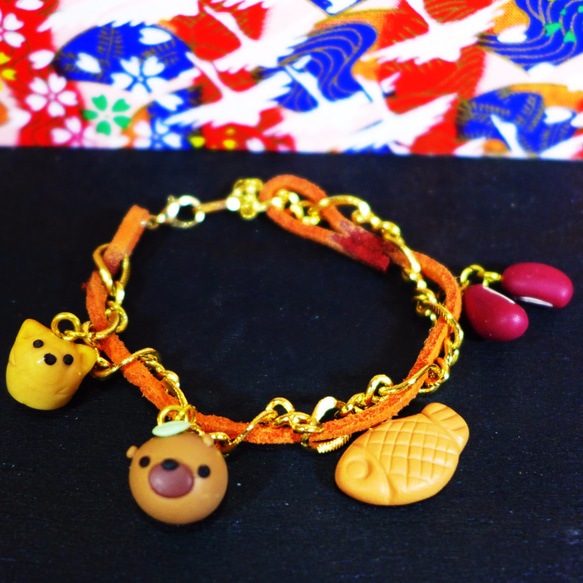 【土星垣】小狸貓的暖呼呼紅豆日質感橘紅色和菓子手鍊【Saturn Ring】Saturn  Diary Bracelet 第3張的照片