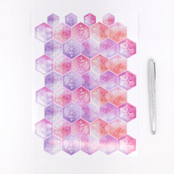 雪の結晶の六角形光沢紙シール ピンク～パープル40枚+α 2枚目の画像
