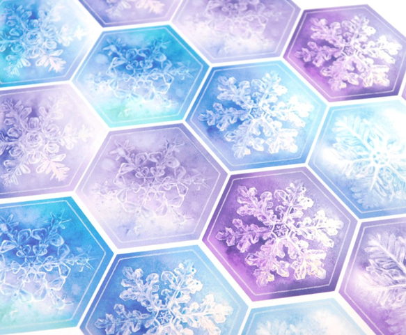 雪の結晶の六角形光沢紙シール パープル～ブルー20枚 1枚目の画像