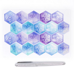 雪の結晶の六角形光沢紙シール パープル～ブルー20枚 2枚目の画像
