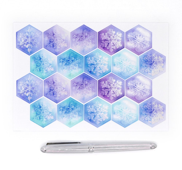 雪の結晶の六角形光沢紙シール パープル～ブルー20枚 2枚目の画像