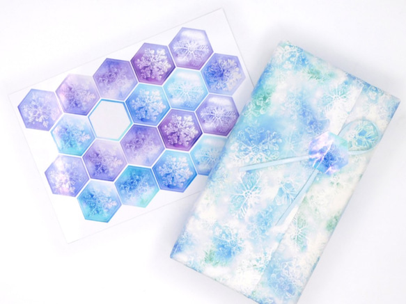 雪の結晶の六角形光沢紙シール パープル～ブルー20枚 3枚目の画像
