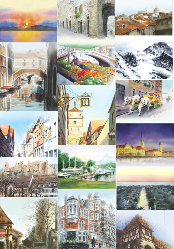 風景の水彩画一筆箋 32枚（16種×2枚） 2枚目の画像