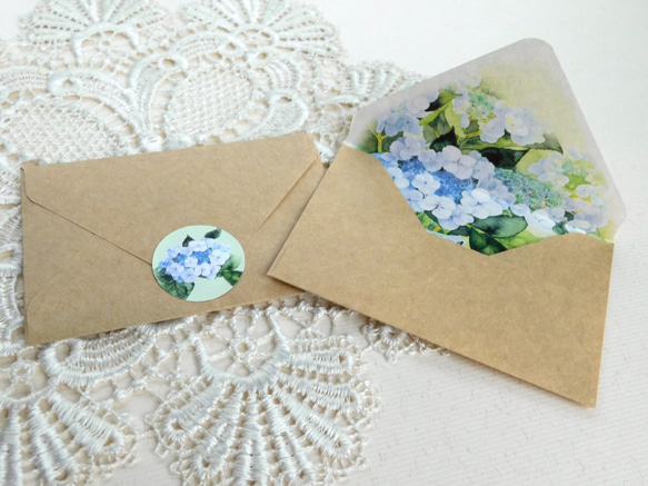 額紫陽花のクラフトミニ封筒＆メッセージカード 4枚目の画像