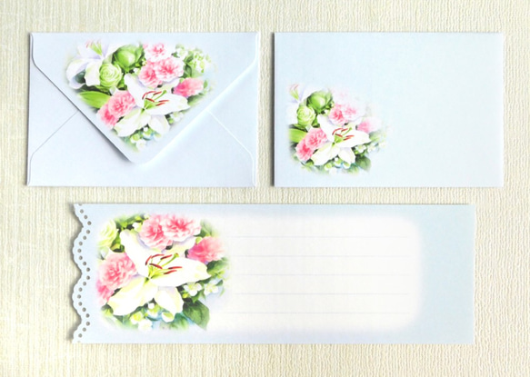 バラとカサブランカのミニ封筒＆メッセージカード（外模様） 1枚目の画像
