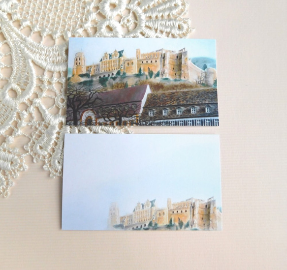 風景画のメッセージカード＆ミニ封筒「丘の上の古城」 3枚目の画像
