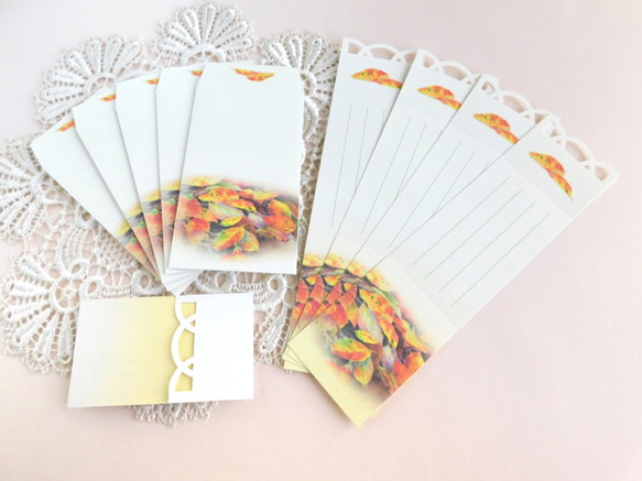 落葉のポチ袋＆メッセージカード　５組 2枚目の画像