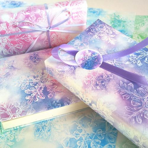 雪の結晶ラッピングペーパー（デザインペーパー）6色12枚 包装紙
