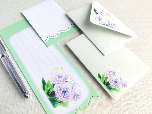 薄紫のトルコキキョウのミニ封筒＆メッセージカード（外模様） 4枚目の画像