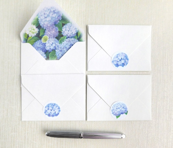 紫陽花のミニ封筒＆メッセージカード（内模様） 3枚目の画像