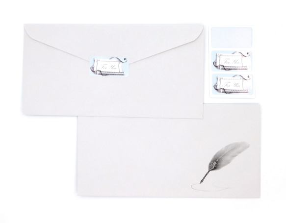 レターセット ブルーの巻物レターと羽ペン Ｂ5サイズ 3枚目の画像