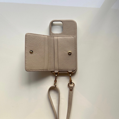 3 名入れ可｜本革iPhoneショルダーケース（背面収納 スマホ