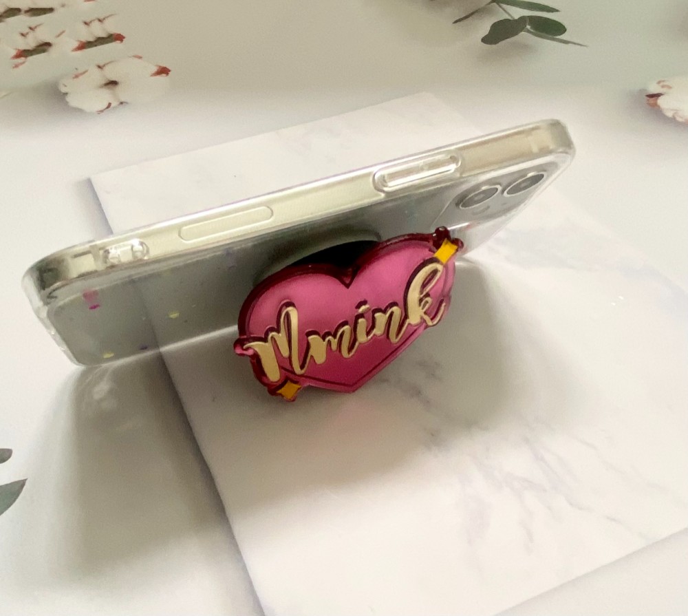 ハート柄　名前入れGRIPTOK　スマホ落下防止　ホログラムスマホケース