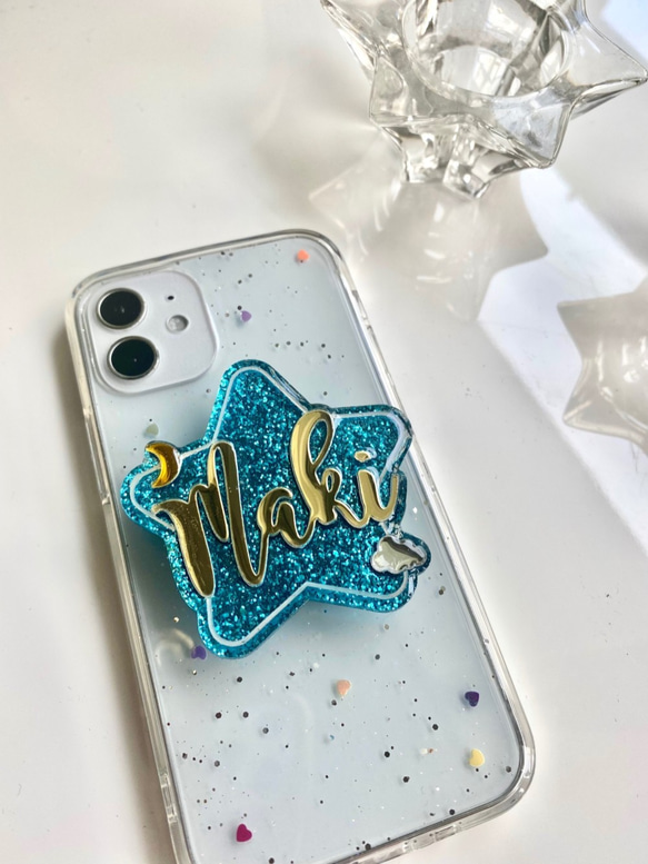 名前入れ星柄GRIPTOK☆シンプルホログラムスマホケース 名入れ 星柄 名前入れGRIPTOK スマホ落下防止 ホログラムスマホ