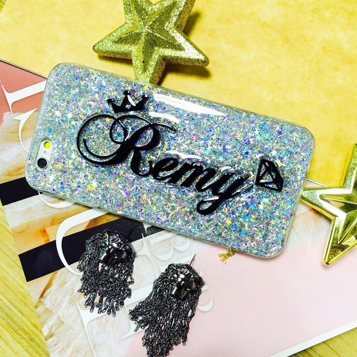 【S－１３】レジン　iphone galaxy xperia多機種対応　名前やロゴが入れられるスマホケース