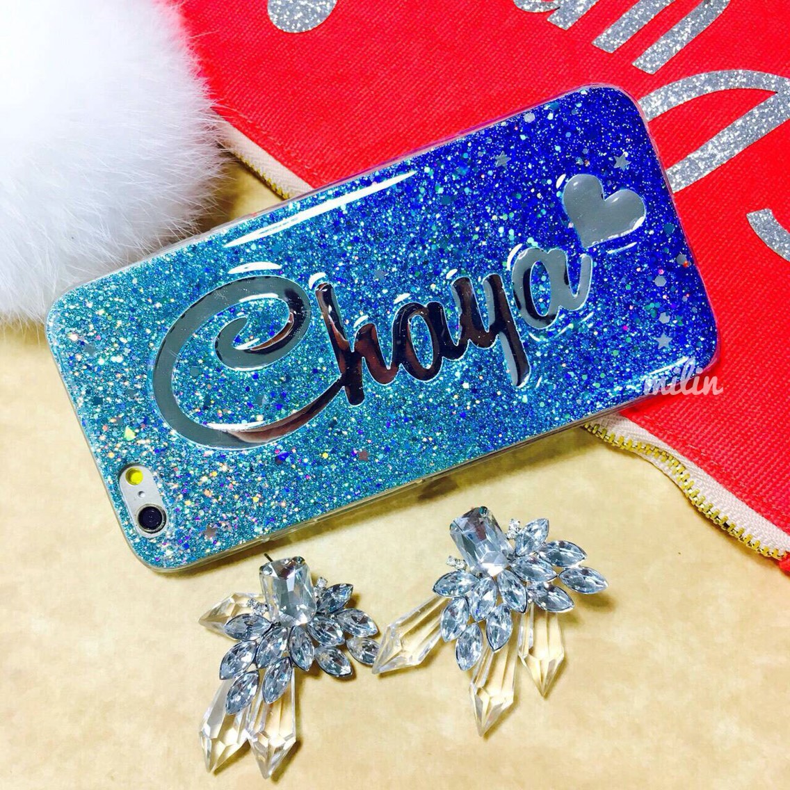 【S－１５】名入れ　きらきら　iphone galaxy xperia多機種対応名前やロゴが入れられるスマホケース