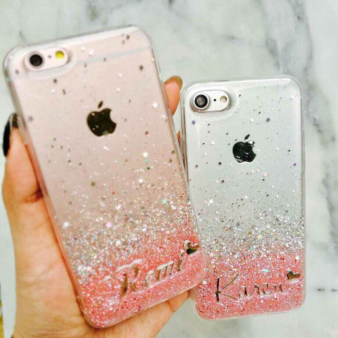 【S－４２】iphone galaxy xperia多機種対応名前やロゴが入るpinkグリッターケース