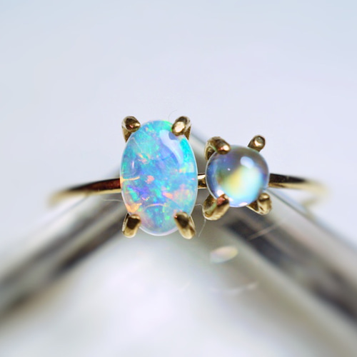 14kgf】オパールとレインボームーンストーンのリング☆受注製作416