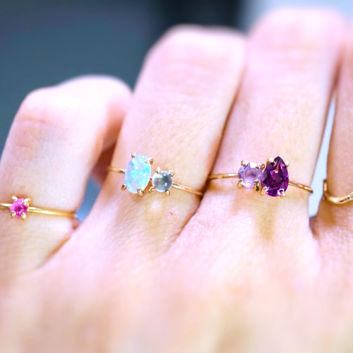 14kgf　カラフルオパール✧ 14kgf】オパールとレインボームーンストーンのリング☆受注製作416