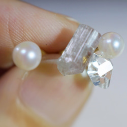 【k14gf 】トルマリン×あこや真珠×ダイヤモンドクォーツとあこや真珠のピアス 両耳 2枚目の画像