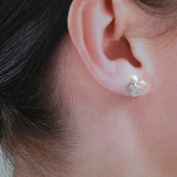 【k14gf 】トルマリン×あこや真珠×ダイヤモンドクォーツとあこや真珠のピアス 両耳 7枚目の画像
