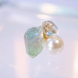 【K14gf】バイカラートルマリン×あこや本真珠×ダイヤモンドクォーツのピアス  片耳 4枚目の画像