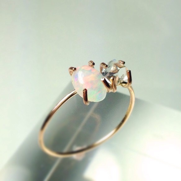 【K14gf】オパールとハーキマーダイヤモンドのリング☆受注製作 002 2枚目の画像