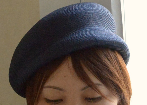 夏素材のベレー帽（ネイビー）【再販】 4枚目の画像