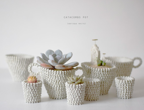 mini catacombs pot  アンティークホワイト（器のみ） 5枚目の画像