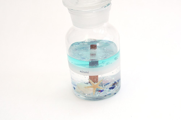 海のキャンドル♡精油100％／シトラスミント　SEA BOTTLE CANDLE／ガラス底タイプ 4枚目の画像