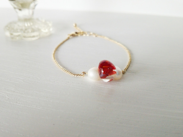 fresh water pearl　×　glass　bracelet 2枚目の画像
