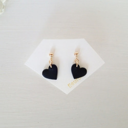 14k gold filled small heart earrings（釘狀耳環） 【Black】 第3張的照片