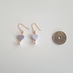 miniハート×cotton pearlピアス　lavender 3枚目の画像