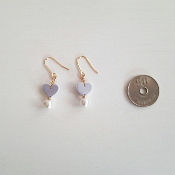 Small × Heart Cotton Pearl　懸垂式耳環　Light purple 第3張的照片