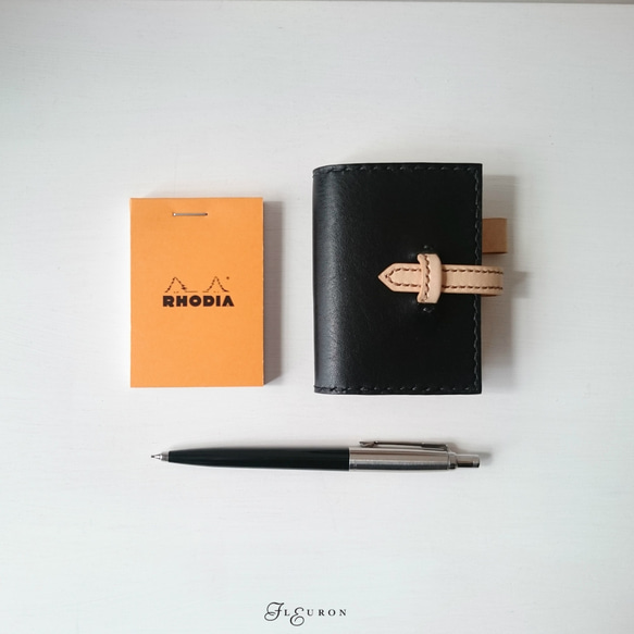 【black】RHODIA　No10 レザーカバー イニシャル刻印無料　イタリアンレザー＆フレンチレザー【受注制作】 1枚目の画像