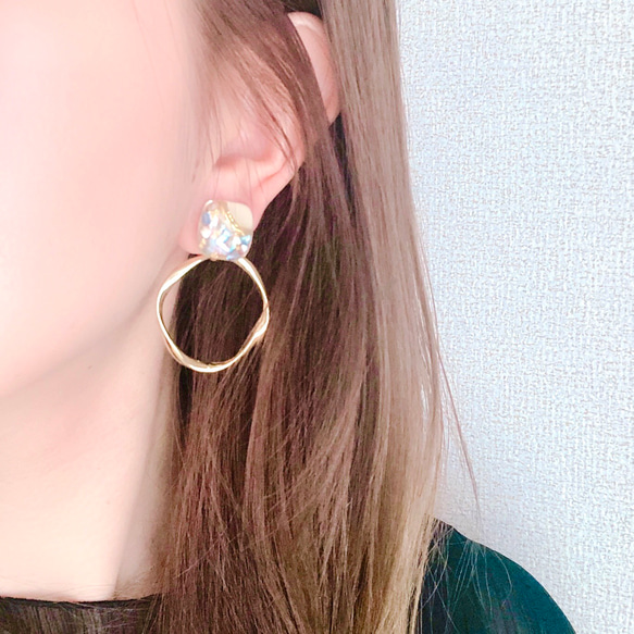 brown × shell♡キラキラ春夏アクセサリー レジン 花 海 ピアス/イヤリング/樹脂 ◇2way◇ 7枚目の画像