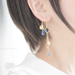 玻璃香奈兒耳環石/耳釘◆藍 第3張的照片
