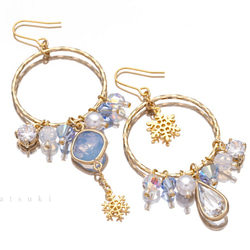 雪和寶石耳環/耳釘（Blue opal） 第2張的照片