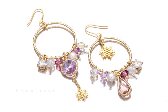 雪地和寶石耳環/耳釘（pink violet） 第2張的照片