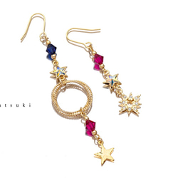 【售完即止】Pleiades Star Earrings / Earrings (Asymmetry) Navy Blue x 第1張的照片