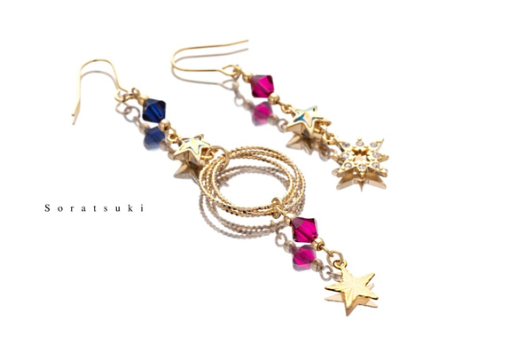 【售完即止】Pleiades Star Earrings / Earrings (Asymmetry) Navy Blue x 第2張的照片