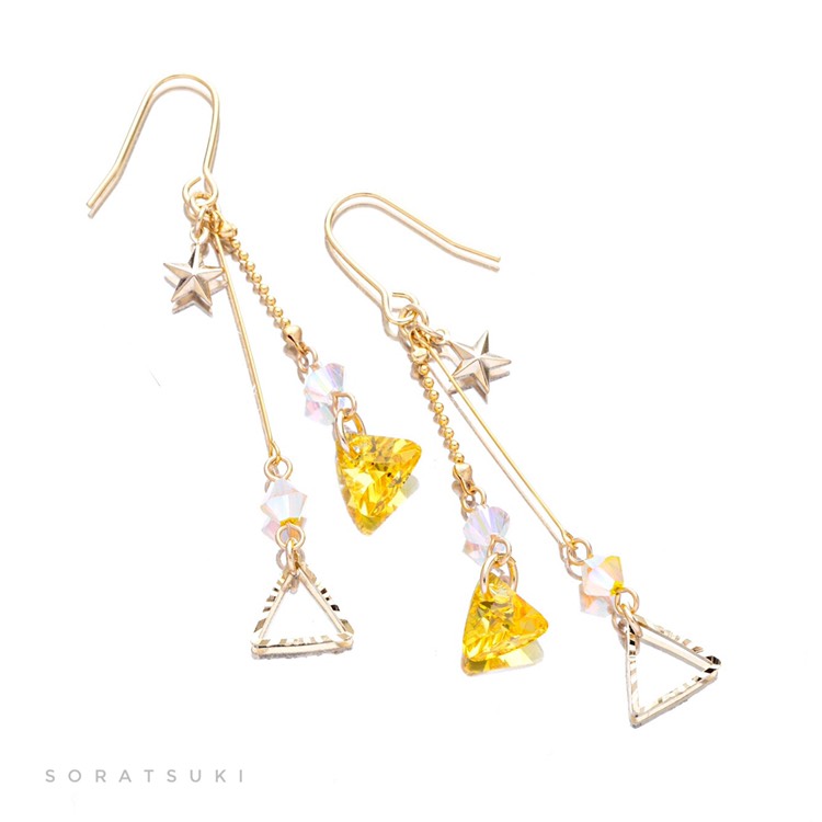 完売次第終了】三角と星のシンプルピアス/イヤリング(イエロー) ピアス