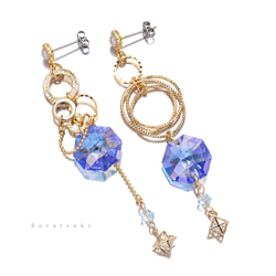 [盡快售罄]星星和珍珠鍊耳環/耳環（藍色） 第1張的照片