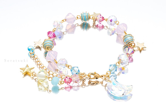 【2月限定復刻】月と星のブレスレット(春色ver) 1枚目の画像