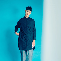 I Nデザインセミ - 。襟長い黒の綿のシャツオーガニックオーガニックコットン 3枚目の画像